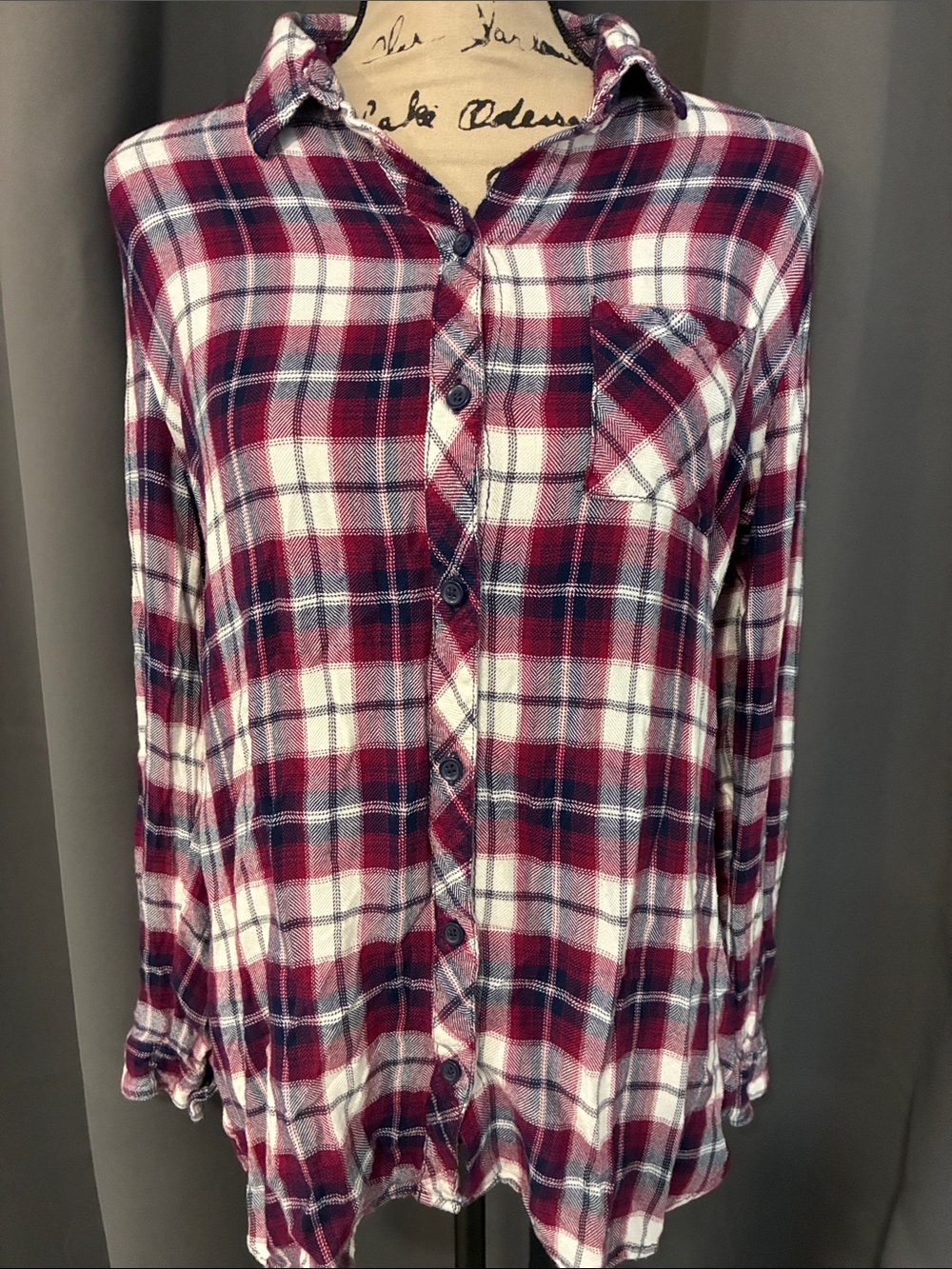beachlunchlounge Burgundy White and Navy Plaid Button-Down Shirt